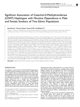 COMT) Haplotypes with Nicotine Dependence in Male and Female Smokers of Two Ethnic Populations