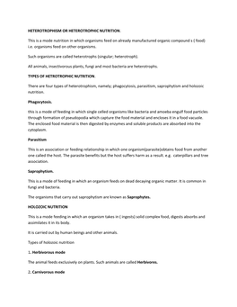 Heterotrophism Or Heterotrophic Nutrition