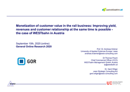 Monetization of Customer Value in the Rail Business