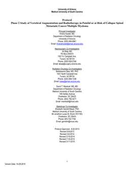 Protocol Phase 2 Study of Vertebral Augmentation and Radiotherapy in Painful Or at Risk of Collapse Spinal Metastatic Cancer/Multiple Myeloma
