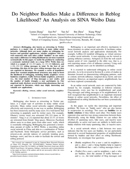 Do Neighbor Buddies Make a Difference in Reblog Likelihood? an Analysis on SINA Weibo Data