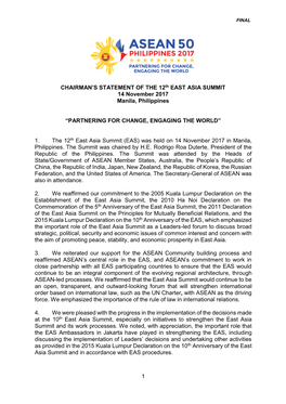 CHAIRMAN's STATEMENT of the 12Th EAST ASIA SUMMIT