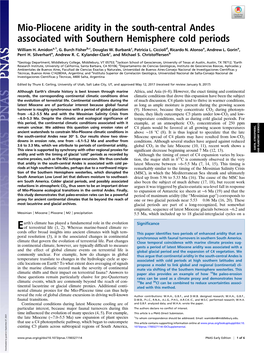 Mio-Pliocene Aridity in the South-Central Andes Associated with Southern Hemisphere Cold Periods