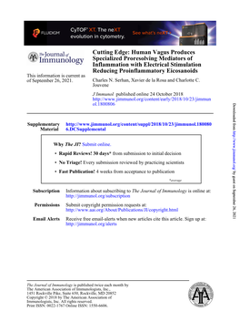 Human Vagus Produces Specialized Proresolving Mediators of Inflammation with Electrical Stimulation Reducing Proin