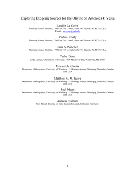 Exploring Exogenic Sources for the Olivine on Asteroid (4) Vesta
