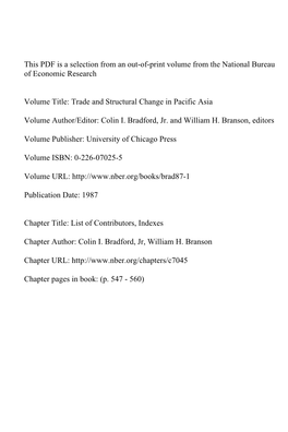 List of Contributors, Indexes