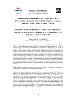 Las Relaciones China-Italia: De La Normalización Diplomática Al Memorando De Entendimiento Sobre La Iniciativa Cinturón Y Ruta De La Seda