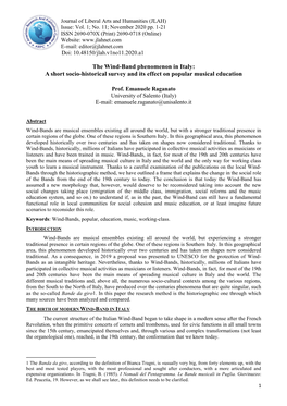 The Wind-Band Phenomenon in Italy: a Short Socio-Historical Survey and Its Effect on Popular Musical Education