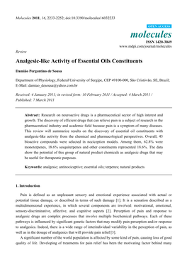 Analgesic-Like Activity of Essential Oils Constituents