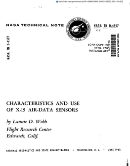 CHARACTERISTICS and USE of X-15 AIR-DATA SENSORS by L