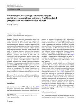 The Impact of Work Design, Autonomy Support, and Strategy on Employee Outcomes: a Differentiated Perspective on Self-Determination at Work