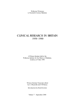 Clinical Research in Britain 1950–1980