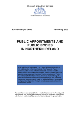 Public Appointments and Public Bodies in Northern Ireland