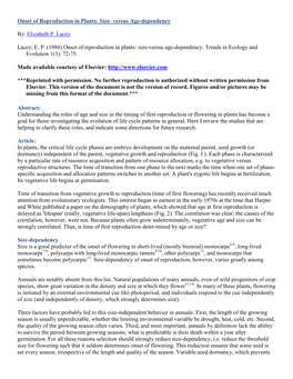 Onset of Reproduction in Plants: Size- Versus Age-Dependency By