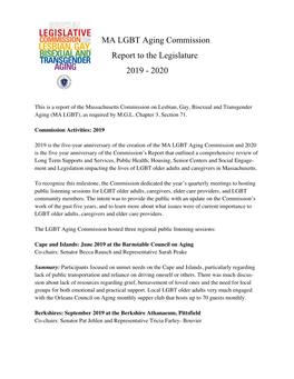 MA LGBT Aging Commission Report to the Legislature 2019 - 2020