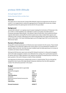 Proteas with Altitude Report 2017