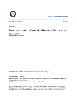 Names and Types of Hedysarum L. (Fabaceae) in North America