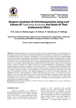 Biogenic Synthesis of Gold Nanoparticles Using Leaf Extract of Tephrosia Purpurea and Study of Their Antibacterial Effect