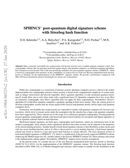 SPHINCS $^+ $ Post-Quantum Digital Signature Scheme with Streebog