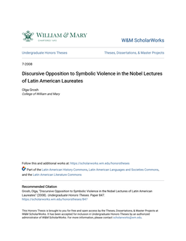 Discursive Opposition to Symbolic Violence in the Nobel Lectures of Latin American Laureates