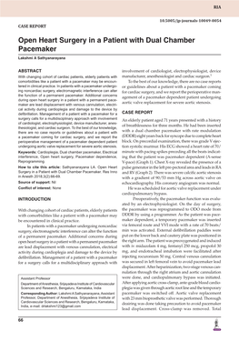 Open Heart Surgery in a Patient with Dual Chamber Pacemaker Lakshmi a Sathyanarayana