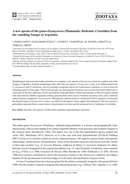 Zootaxa, a New Species of the Genus Oxymycterus