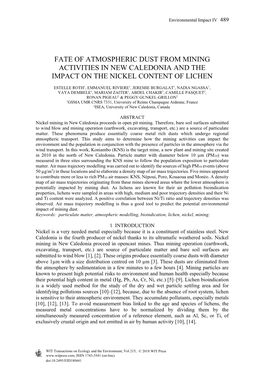 Fate of Atmospheric Dust from Mining Activities in New Caledonia and the Impact on the Nickel Content of Lichen