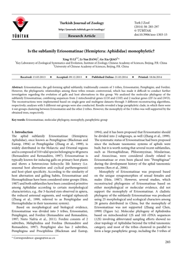 Is the Subfamily Eriosomatinae (Hemiptera: Aphididae) Monophyletic?