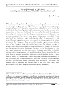 Water and the Struggle for Public Space: Social Negotiations in the Usage of Colonial Rio De Janeiro’S Waterworks