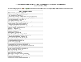 KUTZTOWN UNIVERSITY AFFILIATION AGREEMENTS/INTERNSHIP AGREEMENTS (As of September, 2019)
