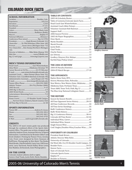 2005-06 CU Men's Tennis Media Guide FINAL.Indd