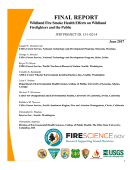 FINAL REPORT Wildland Fire Smoke Health Effects on Wildland Firefighters and the Public