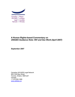 A Human Rights-Based Commentary on UNAIDS Guidance Note: HIV and Sex Work (April 2007)