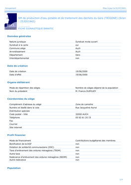 SM De Production D'eau Potable Et De Traitement Des Déchets Du Gers (TRIGONE) (Siren : 253201842)
