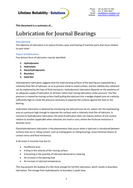 Lubrication for Journal Bearings
