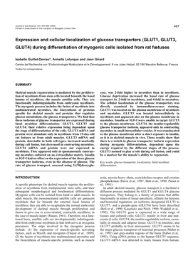 Expression and Cellular Localization of Glucose Transporters (GLUT1, GLUT3, GLUT4) During Differentiation of Myogenic Cells Isolated from Rat Fïtuses