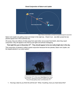 Great Conjunction of Saturn and Jupiter Saturn and Jupiter Are