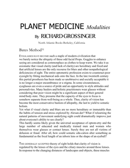 PLANET MEDICINE Modalities by RICHARD GROSSINGER North Atlantic Books Berkeley, California