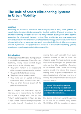 The Role of Smart Bike-Sharing Systems in Urban Mobility