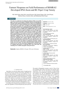 Farmers' Response on Field Performance of BSMRAU Developed IPSA Seem and BU Pepe1 Crop Variety