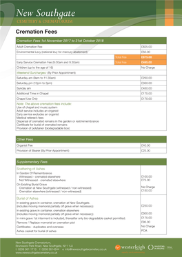 New Southgate CEMETERY & CREMATORIUM Cremation Fees