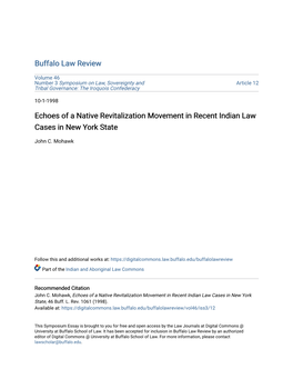 Echoes of a Native Revitalization Movement in Recent Indian Law Cases in New York State