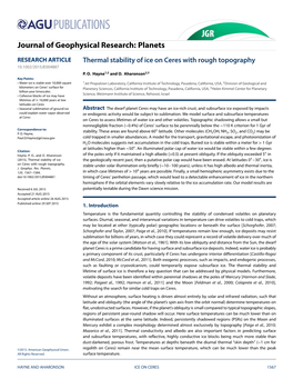 Thermal Stability of Ice on Ceres with Rough Topography 10.1002/2015JE004887 P.O