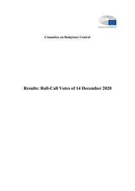Results: Roll-Call Votes of 14 December 2020 Table of Contents