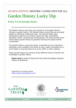 Garden History Lucky Dip Entry Level Prompt Sheets