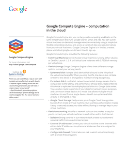 Google Compute Engine – Computation in the Cloud