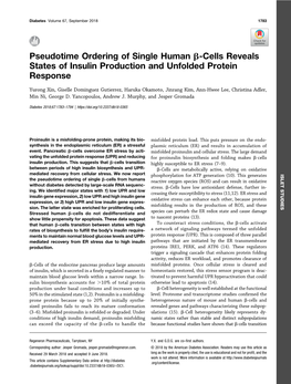 Pseudotime Ordering of Single Human Β-Cells Reveals States Of