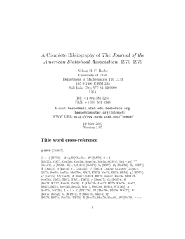 A Complete Bibliography of the Journal of the American Statistical Association: 1970–1979