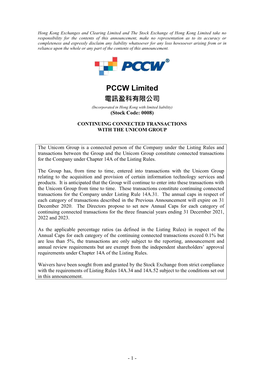 PCCW Limited 電訊盈科有限公司 (Incorporated in Hong Kong with Limited Liability) (Stock Code: 0008)