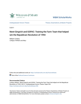Newt Gingrich and GOPAC: Training the Farm Team That Helped Win the Republican Revolution of 1994